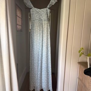 Pink blush maternity blue and white floral baby shower/photoshoot dress